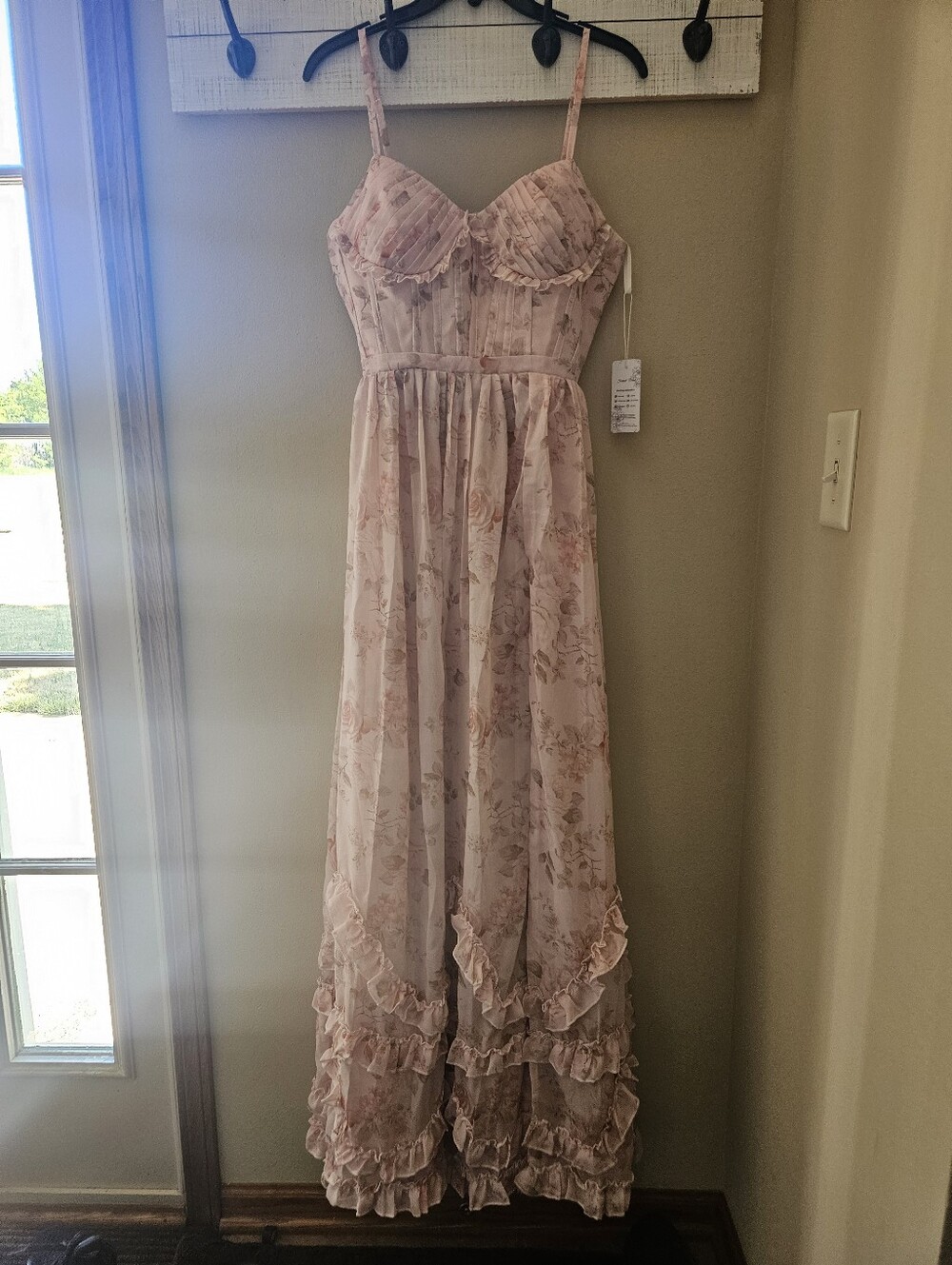Floral Ruffle Maxi Dress in Blush Pink